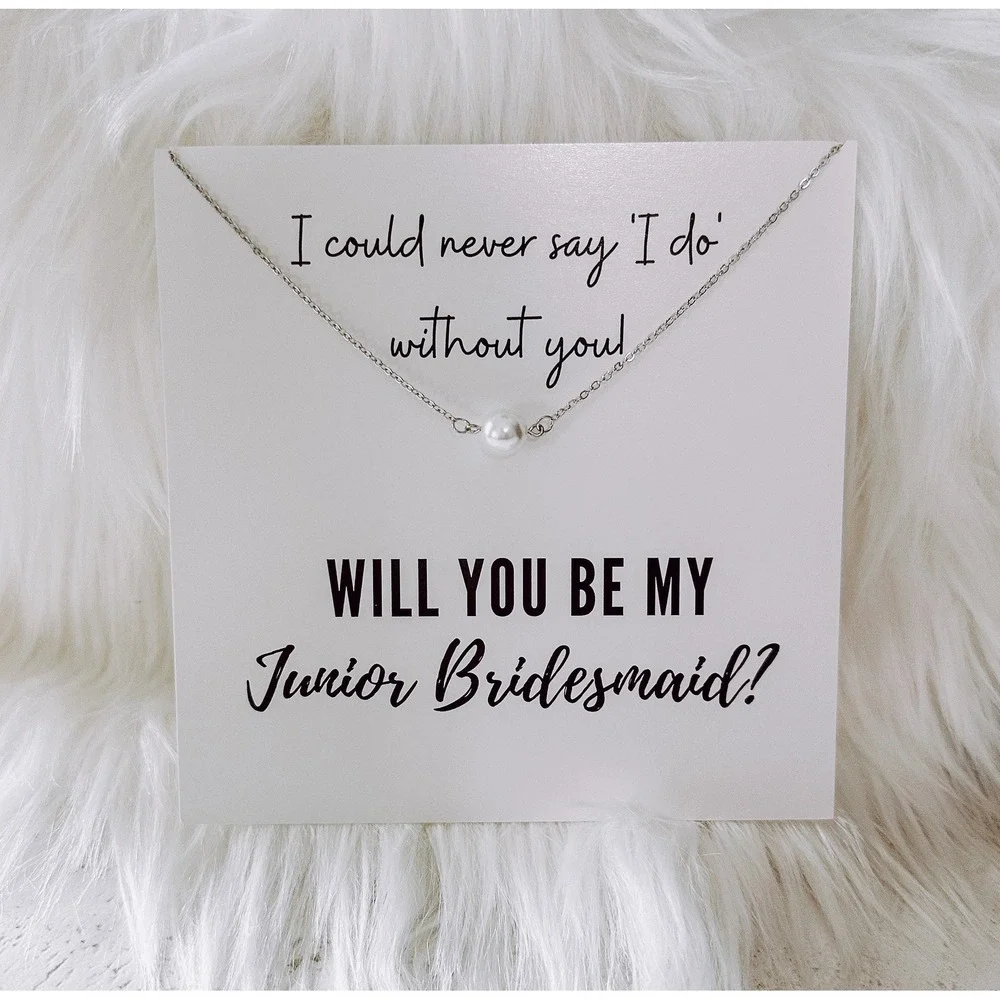 Handmade Junior Bridesmaid Faux Pearl Pendant Necklace Wedding Proposal Gift